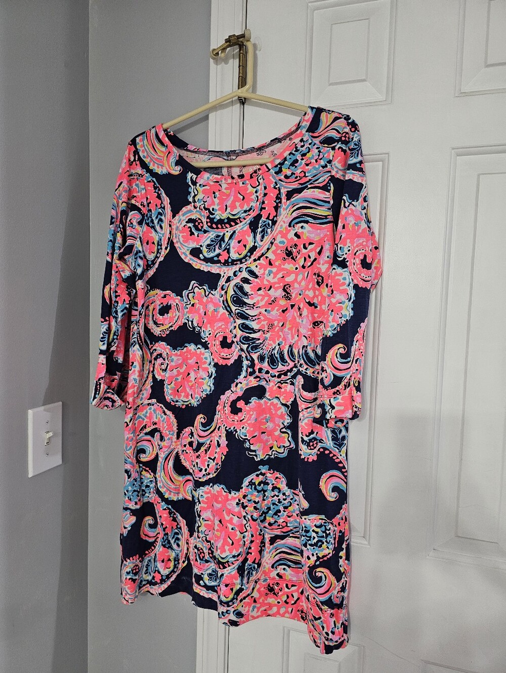Lilly Pulitzer Pink and Navy Paisley Cotton Dress, Large